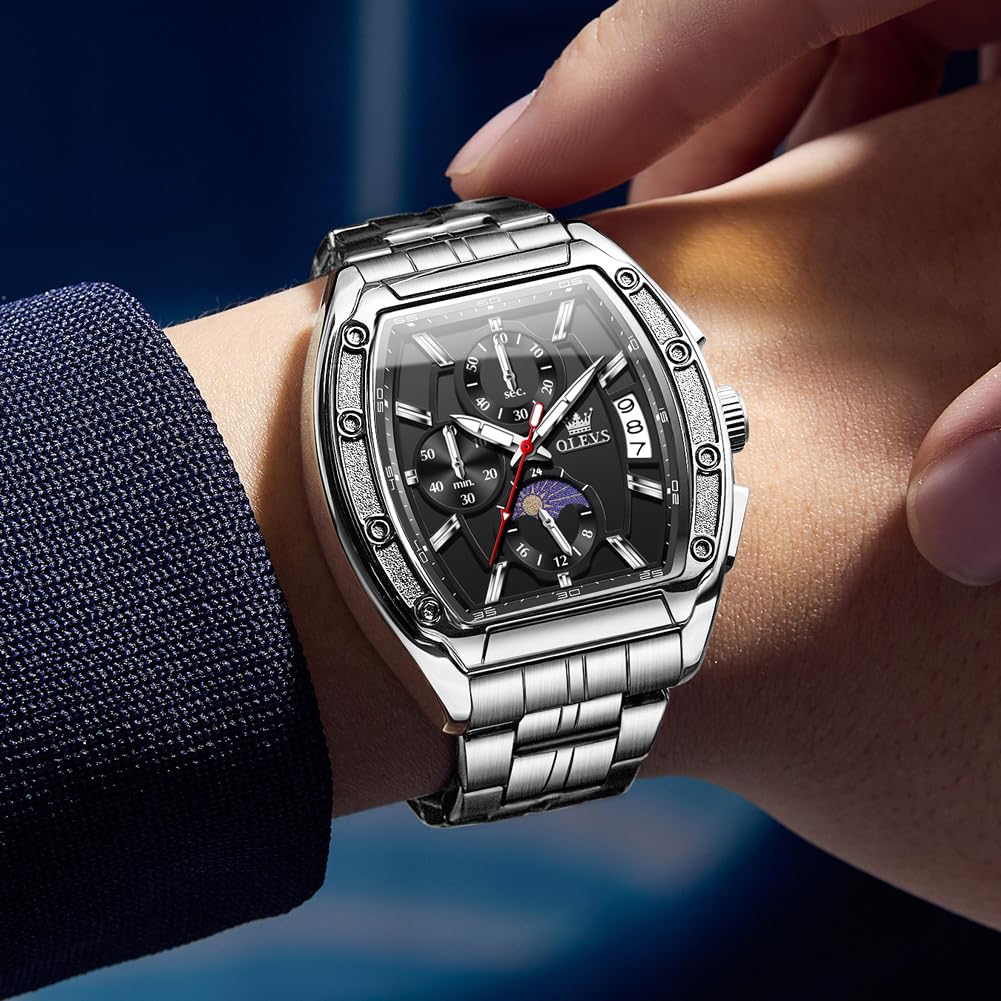 Men Big Square Face Chronograph Stainless Steel Dress Watch A455714
