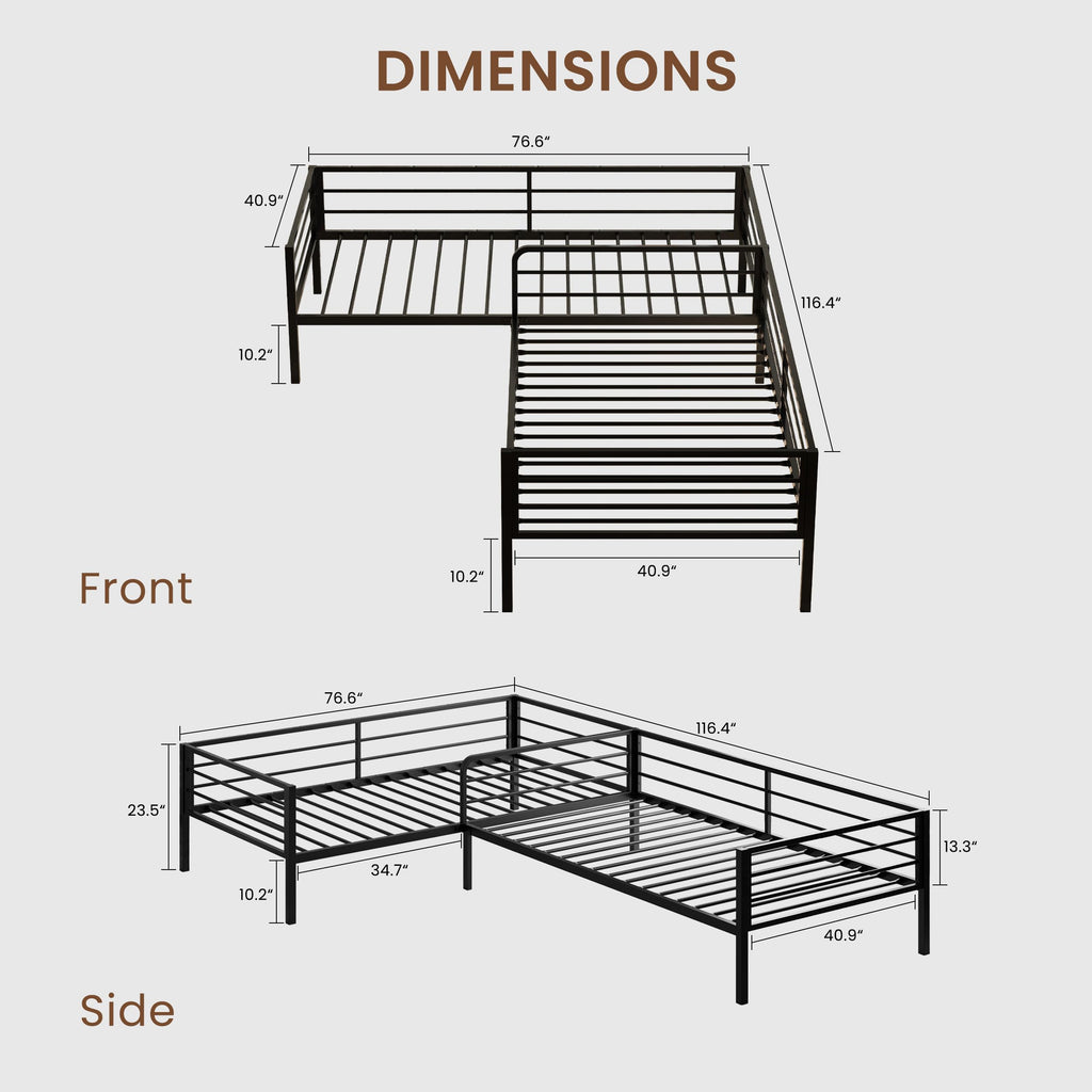 Black L Shaped Twin Beds with Rails B6554