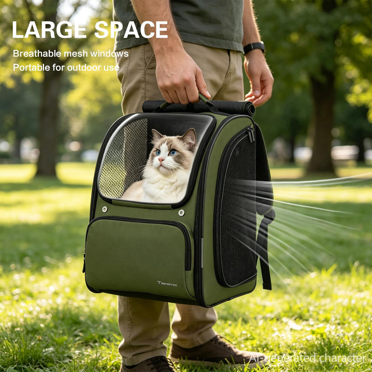 Green Expandable Cat Backpack Carrier M667072