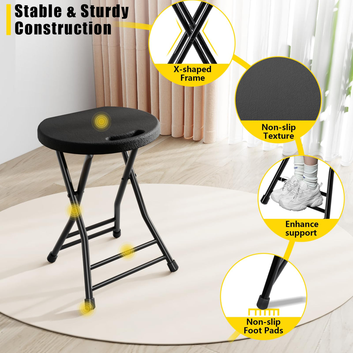 Black 18 Inch Folding Stool with Handle, Pack of 2 Z987125