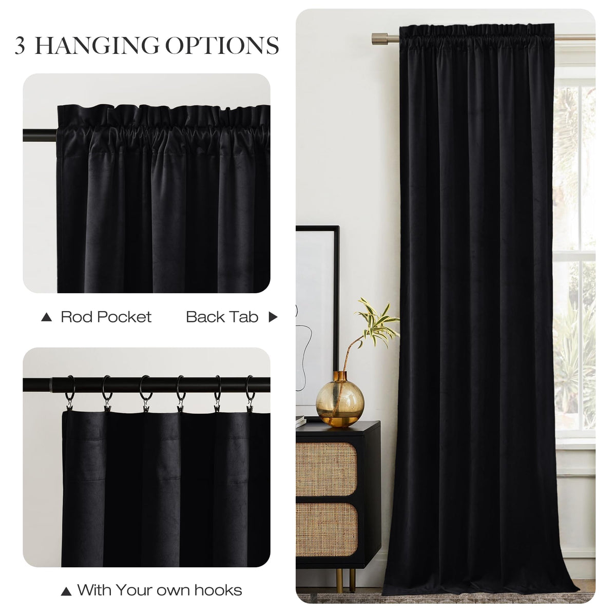 Black Out Velvet Curtains 108 inches Long A154