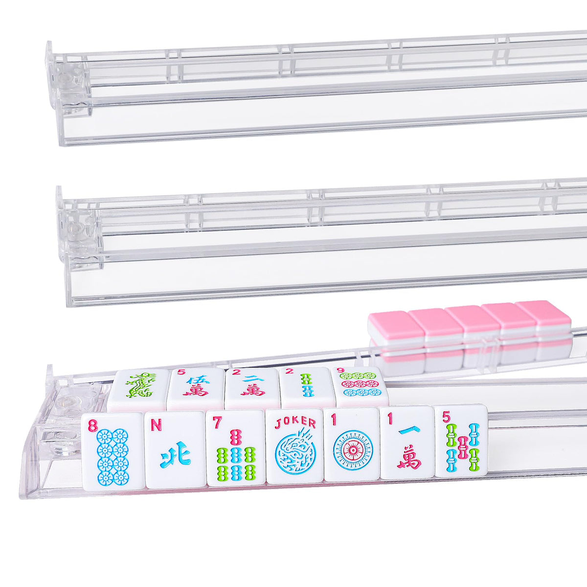 Clear Mahjong Racks with Pushers, 4 Piece Set Z8736