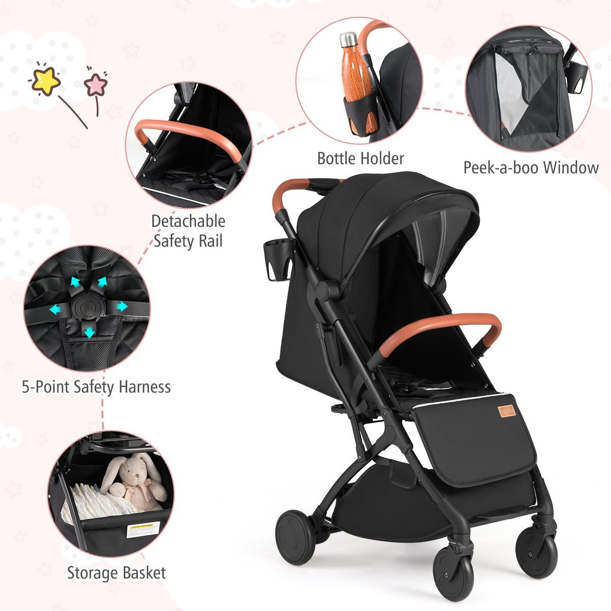 Lightweight Compact Stroller with One-Hand Fold and Canopy Z793294
