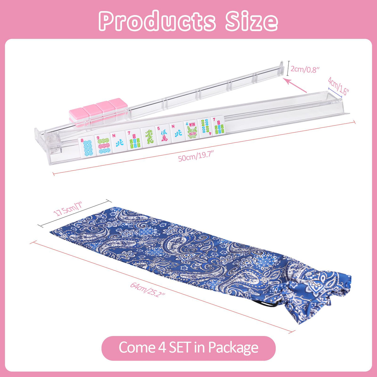 Clear Mahjong Racks with Pushers, 4 Piece Set Z8736