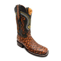 Leather Ostrich Quill Print Square Toe Western Cowboy Boot V5039