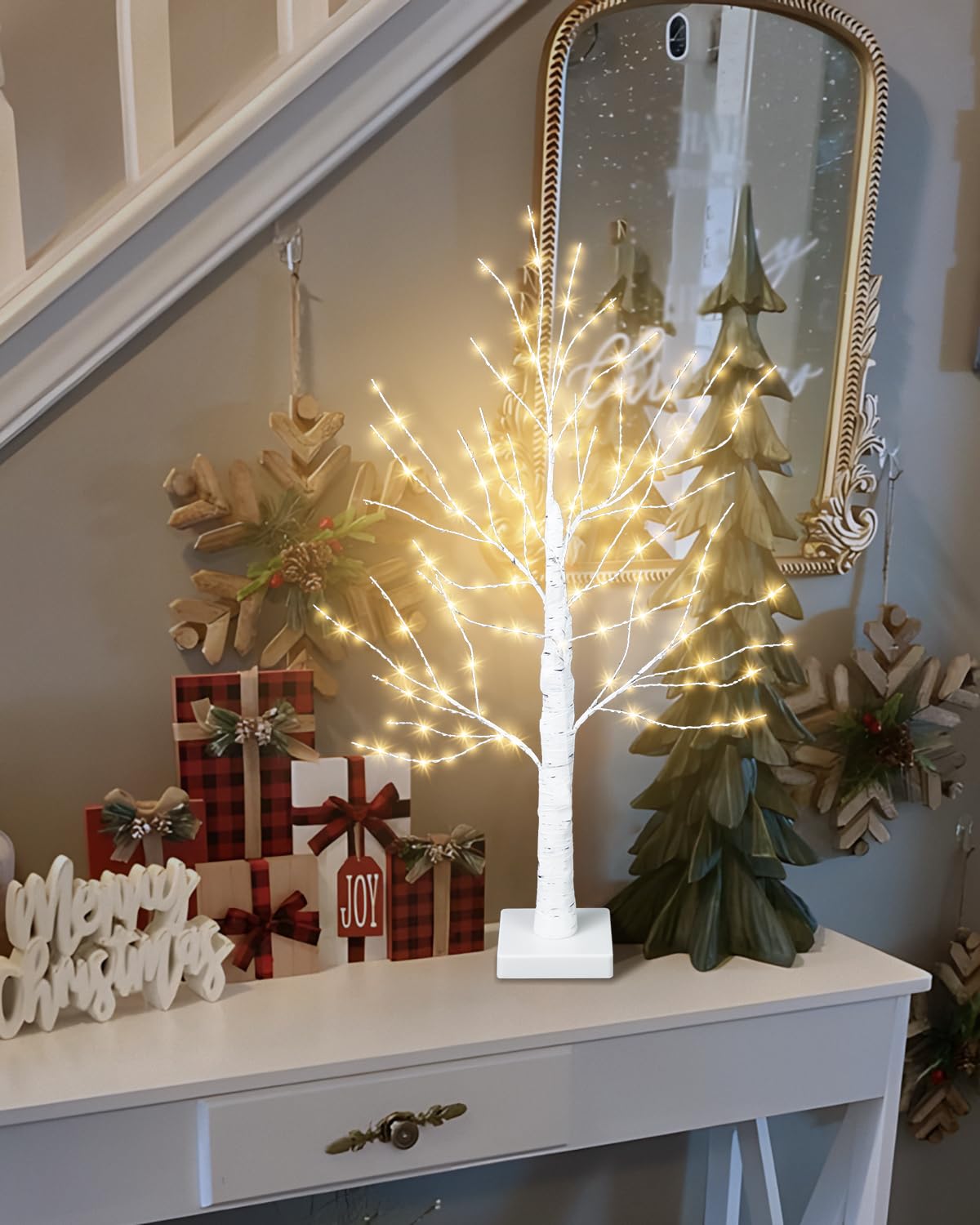 24 Inch Artificial Lighted Birch Tree with 144 LED Lights L398