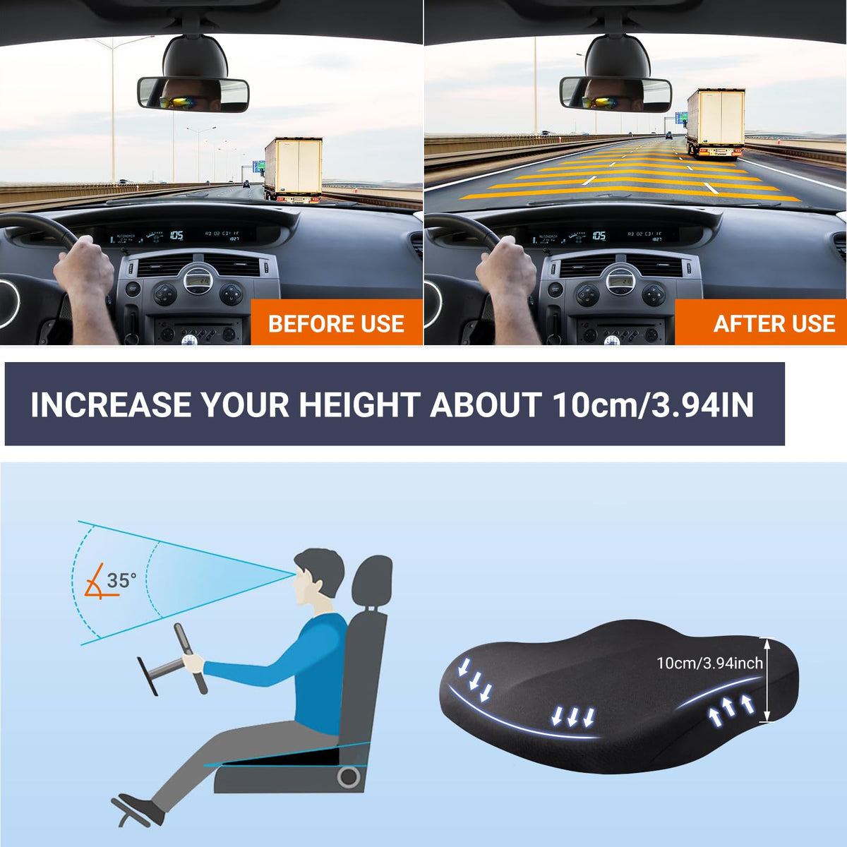 Black Memory Foam Car Seat Cushion P83948