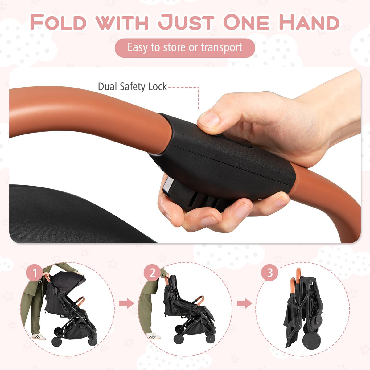 Lightweight Compact Stroller with One-Hand Fold and Canopy Z793294