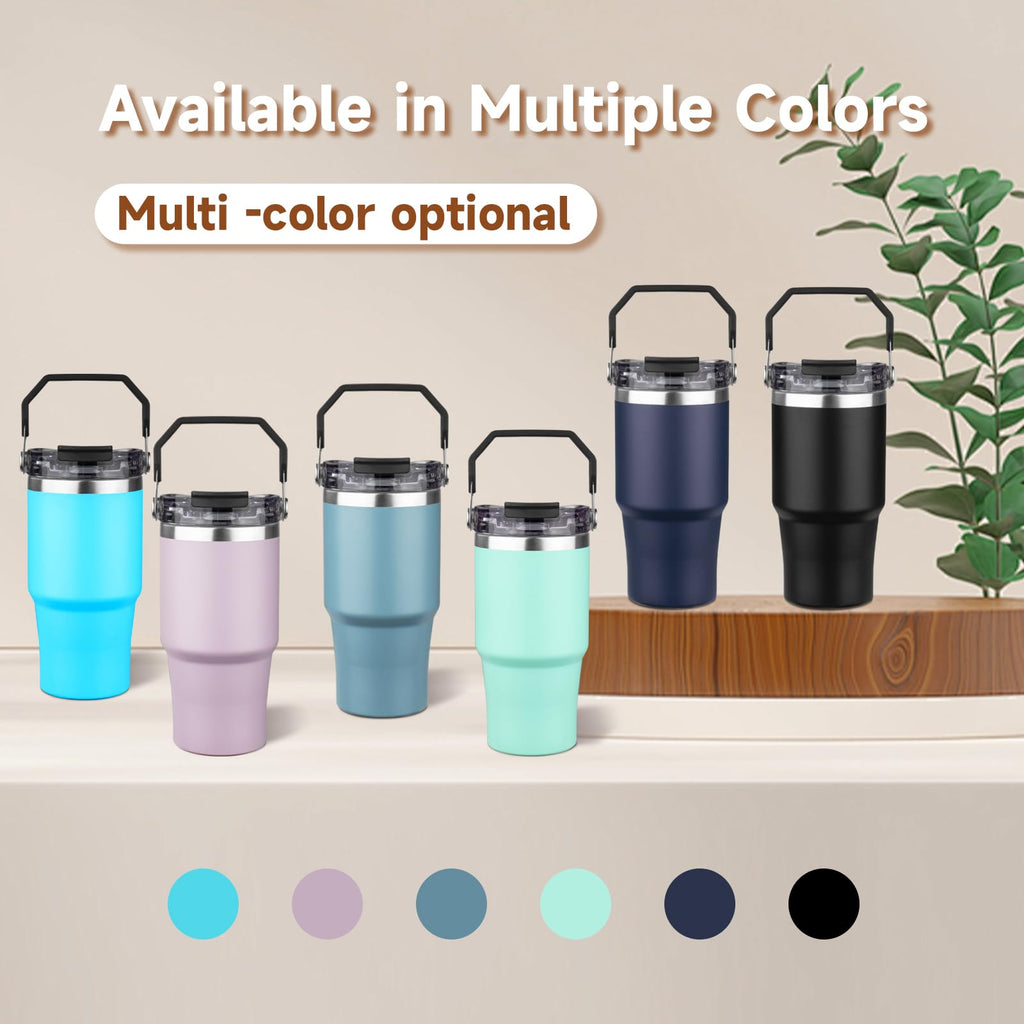 20oz Stainless Steel Insulated Tumbler with Handle and Flip Straw Lid I331117