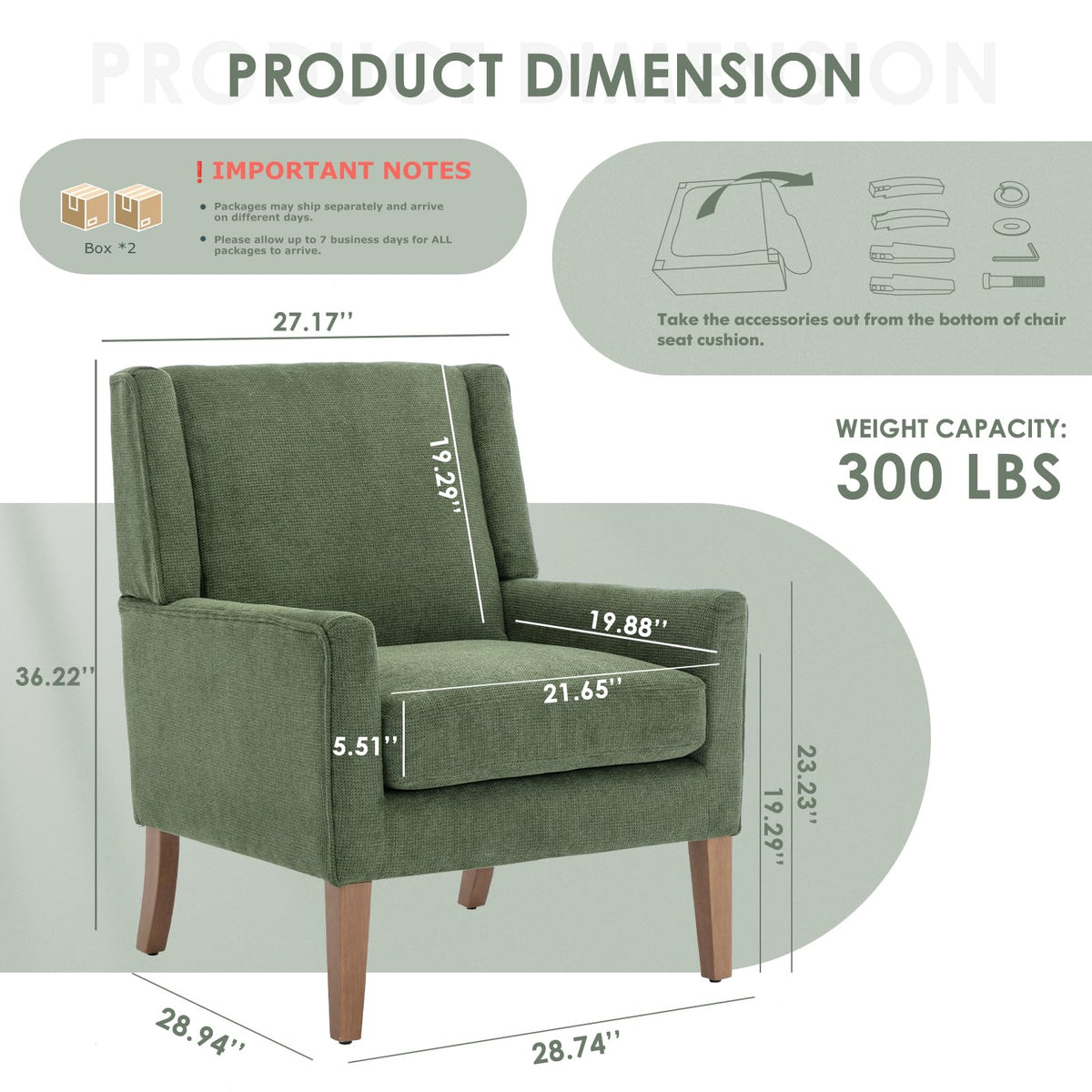 Green Upholstered Fabric Wingback Armchair Set of 2 I17221
