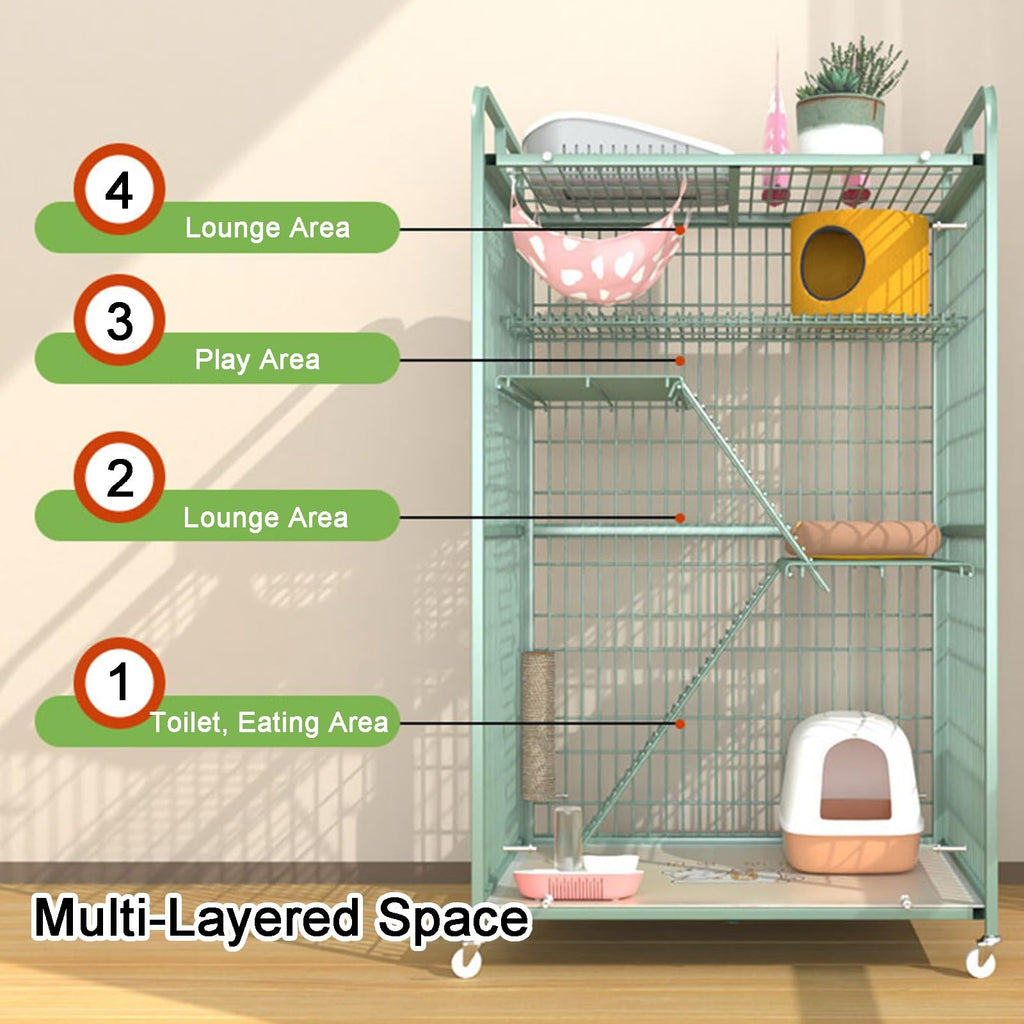 4-Tier Metal Wire Cat Cage with Wheels H3131