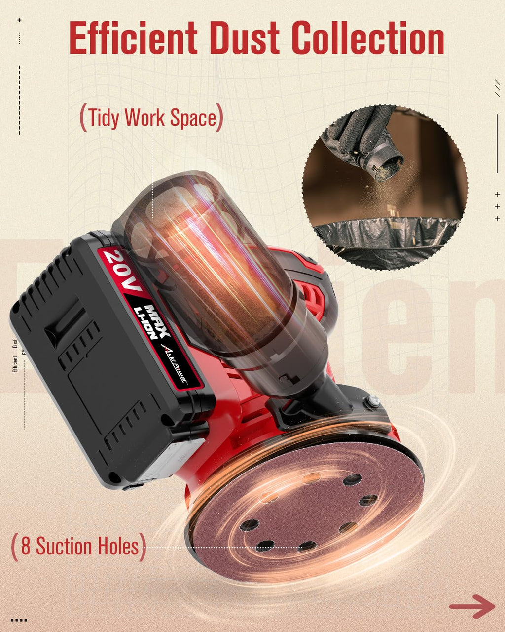 20V Cordless Random Orbital Sander 5” W16951