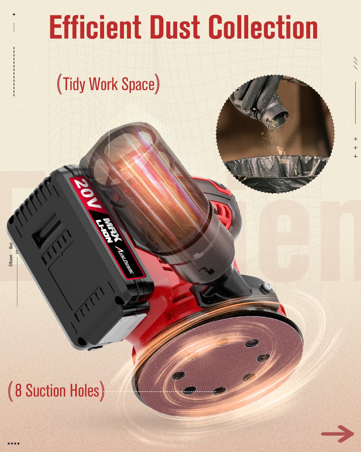 20V Cordless Random Orbital Sander 5” W16951