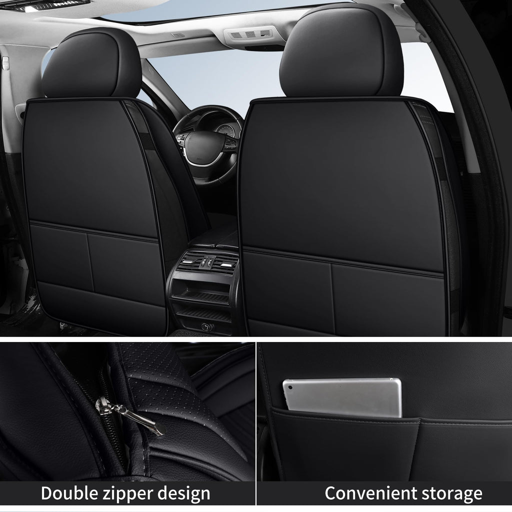 Black Nappa Leather Car Seat Covers Full Set E917028