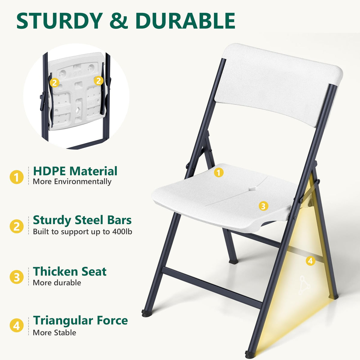 White 4 Pack Plastic Folding Chairs with Metal Frame U54902