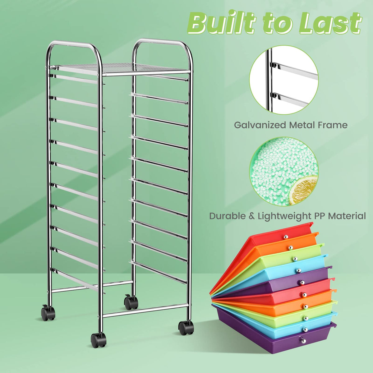 10 Drawer Rolling Storage Cart with Steel Frame Z34815