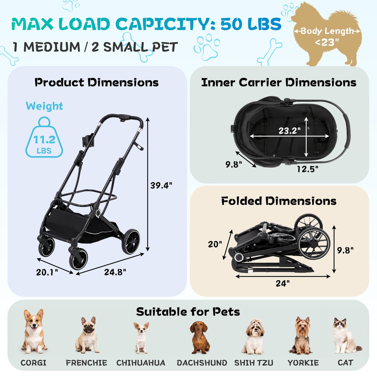 3-in-1 Pet Stroller Black W21696