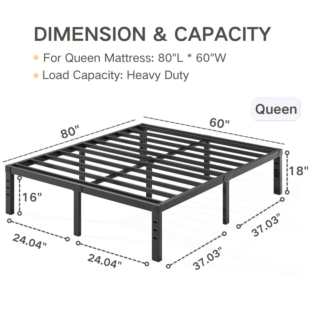 Black 18" Metal Queen Bed Frame Z130876