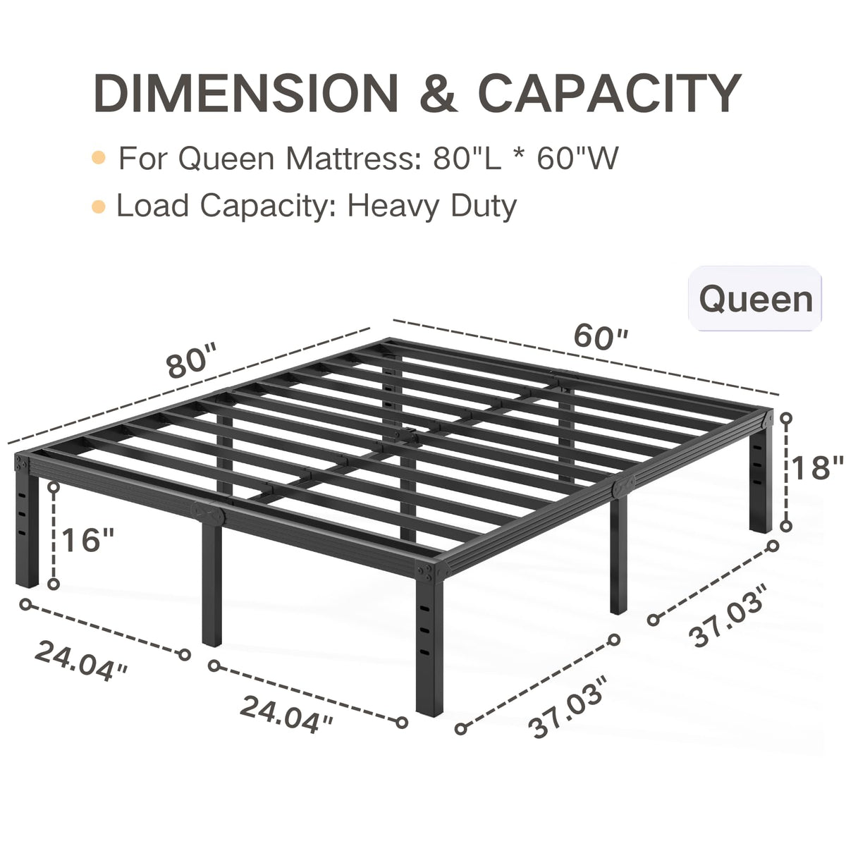 Black 18" Metal Queen Bed Frame Z130876