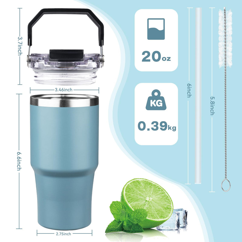 20oz Stainless Steel Insulated Tumbler with Handle and Flip Straw Lid I331117