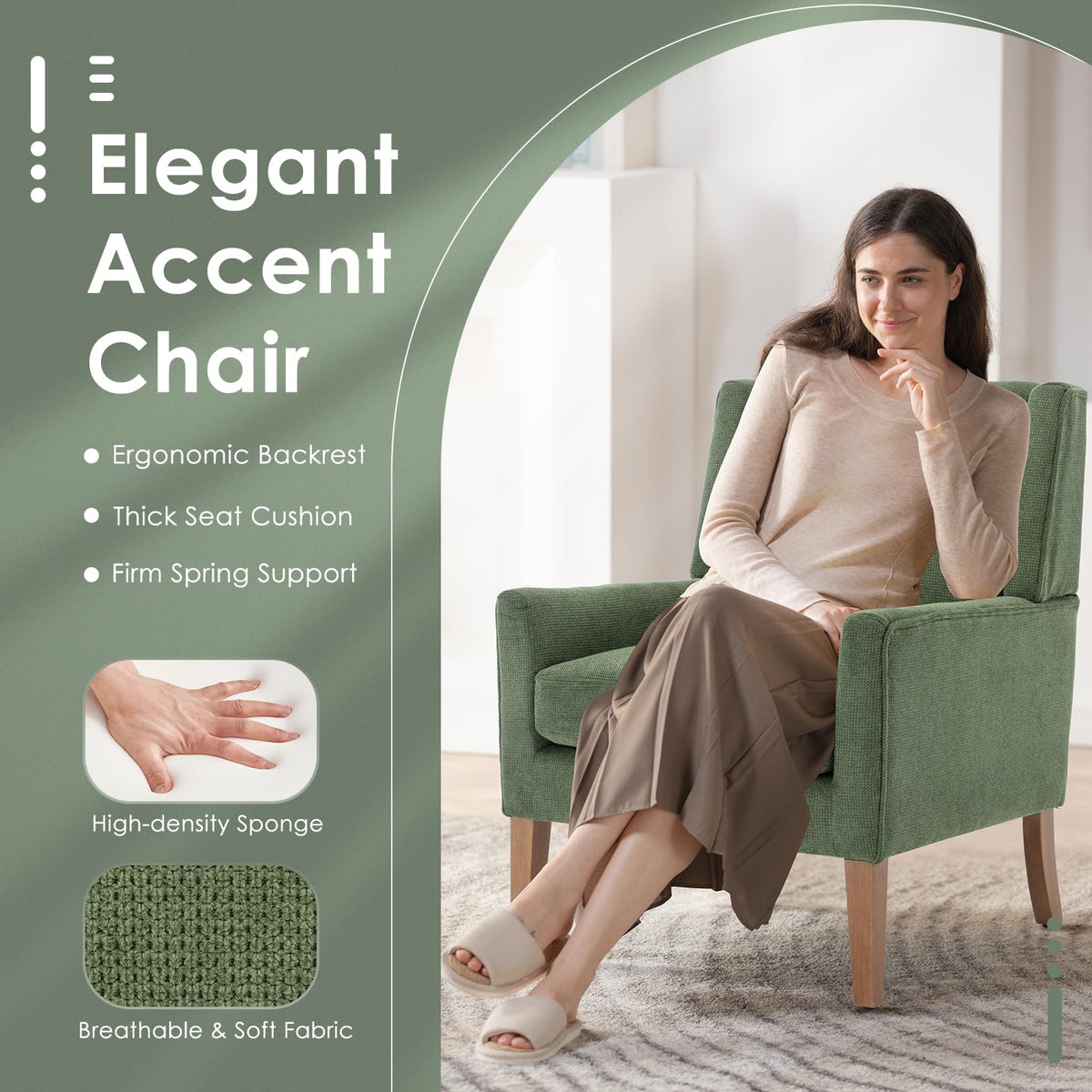 Green Upholstered Fabric Wingback Armchair Set of 2 I17221