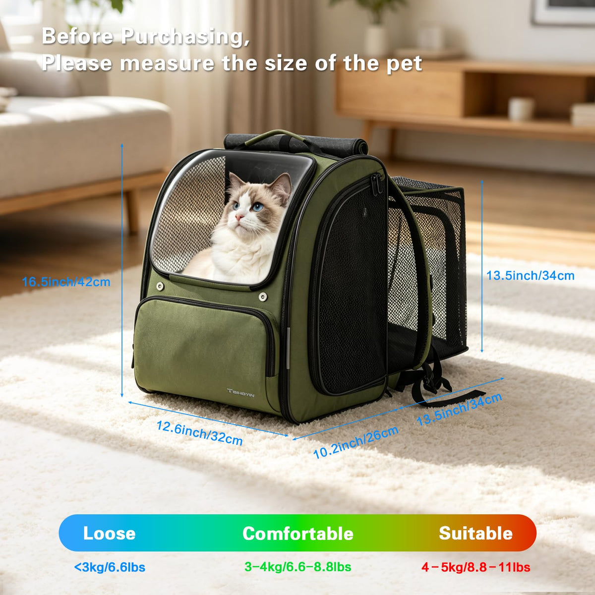 Green Expandable Cat Backpack Carrier M667072