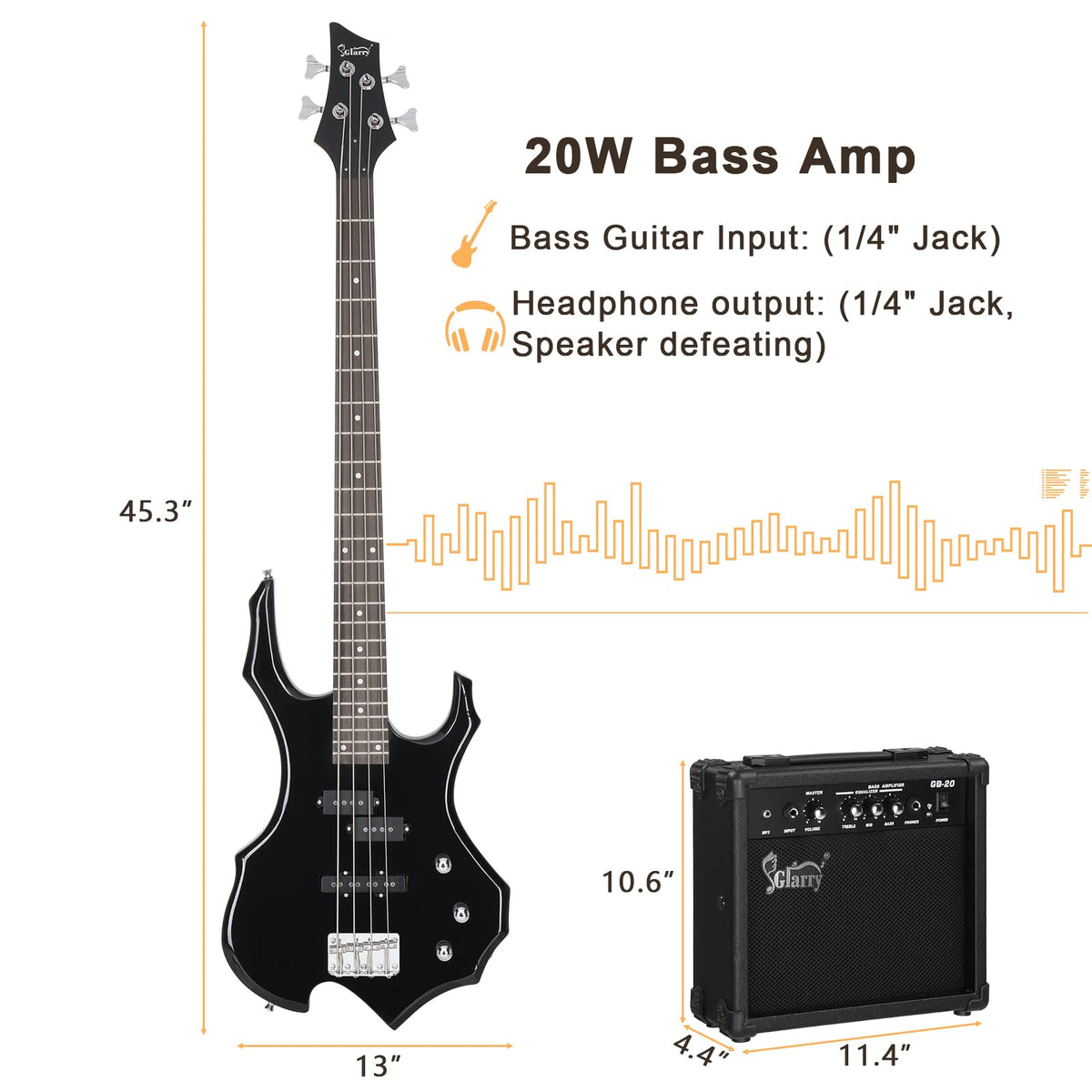 Electric Bass Guitar 4 Strings Black V8784