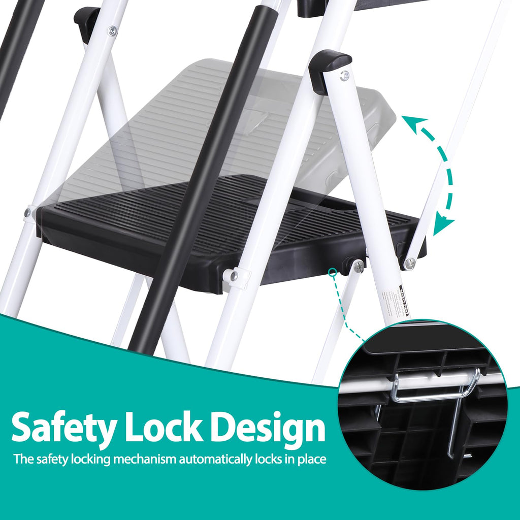 5 Step White Foldable Steel Step Stool with Handrail S15194