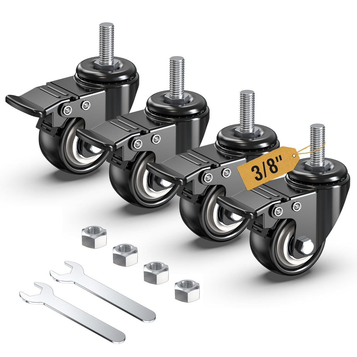 2 inch Total Locking Stem Caster Wheels Set of 4 Black U90012