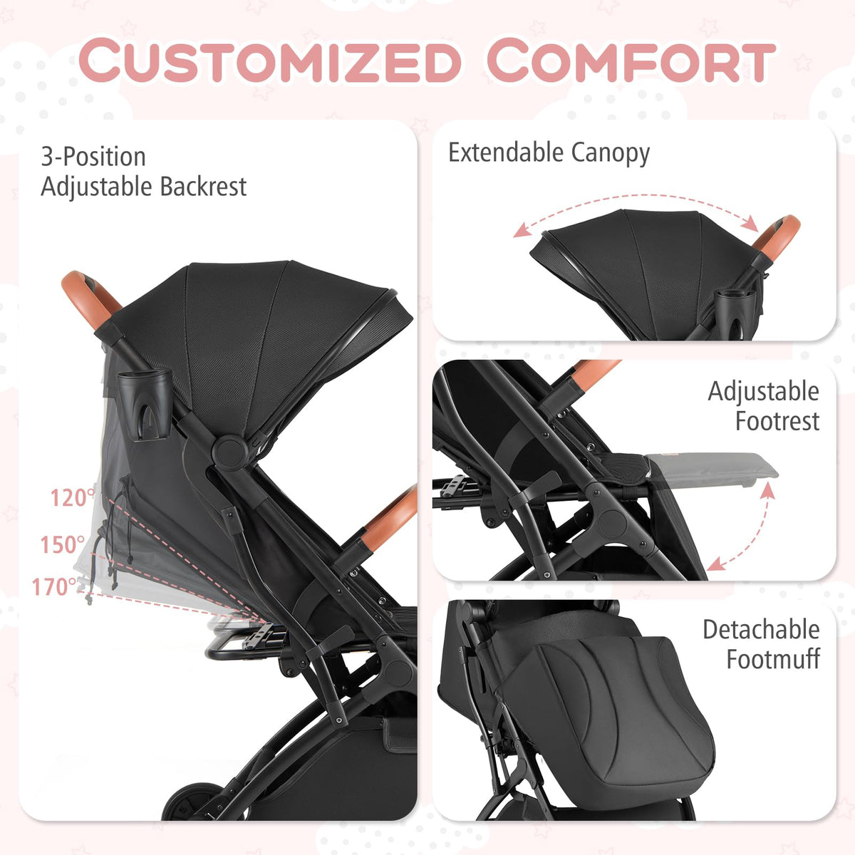 Lightweight Compact Stroller with One-Hand Fold and Canopy Z793294