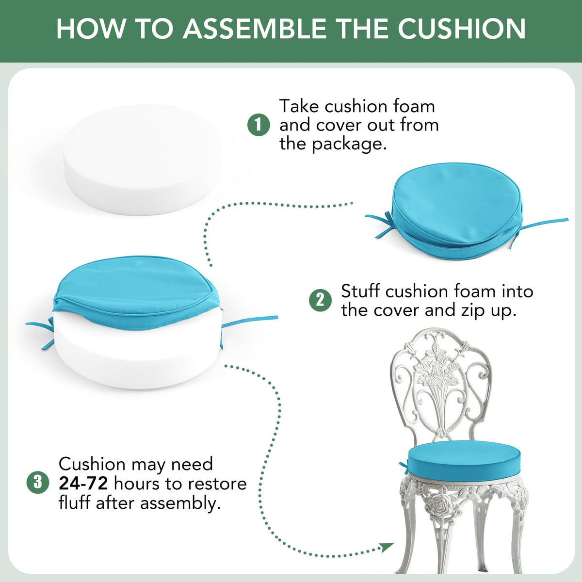 15" Round Waterproof Fade Resistant Chair Cushions Set of 2 V27545