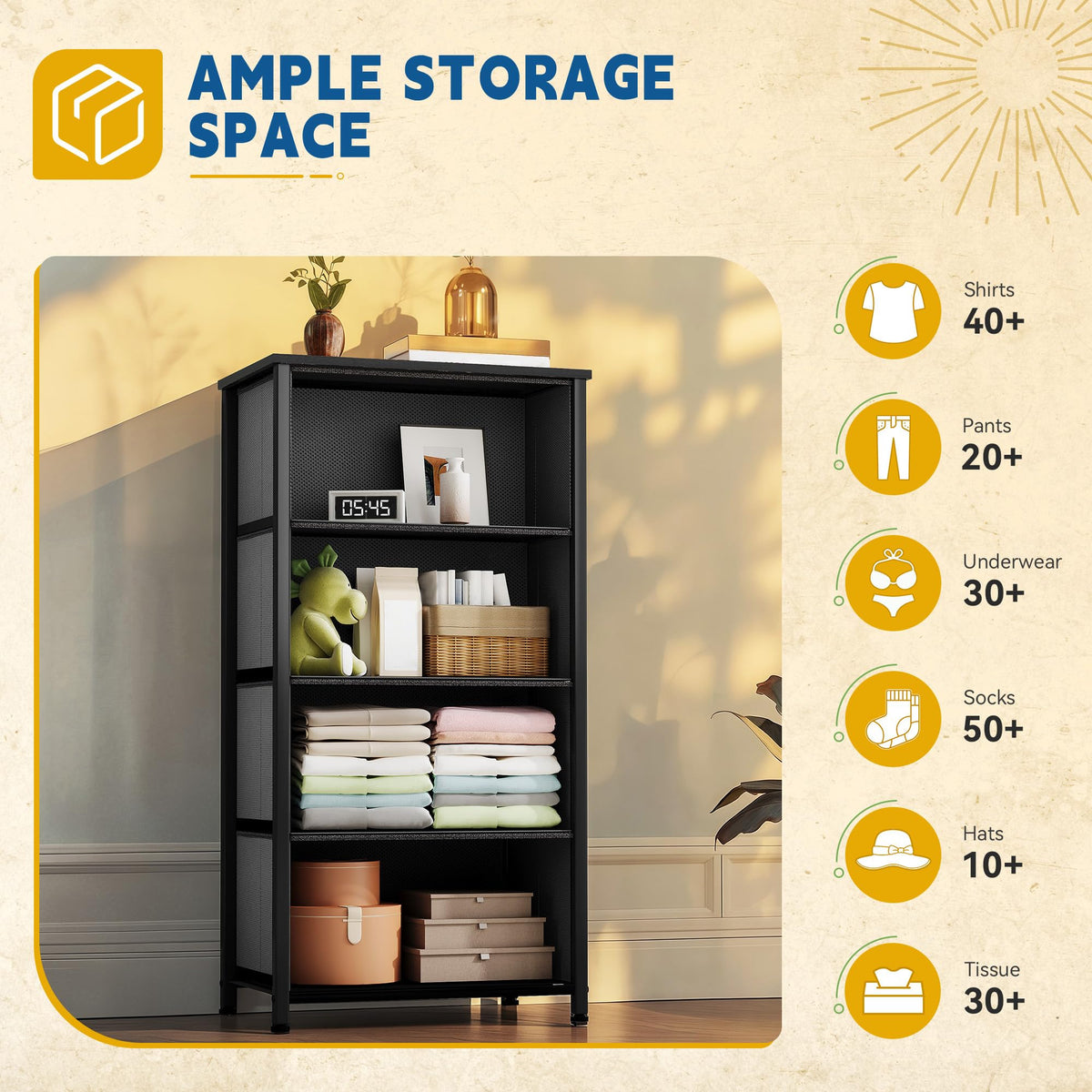 4 Drawer Fabric Dresser D381
