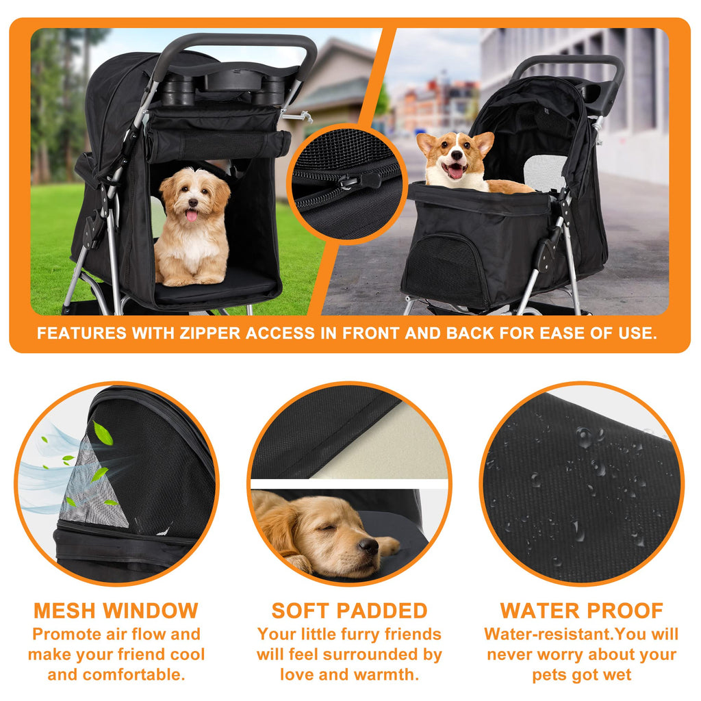 4 Wheels Foldable Pet Stroller with Storage Basket and Cup Holder L523104
