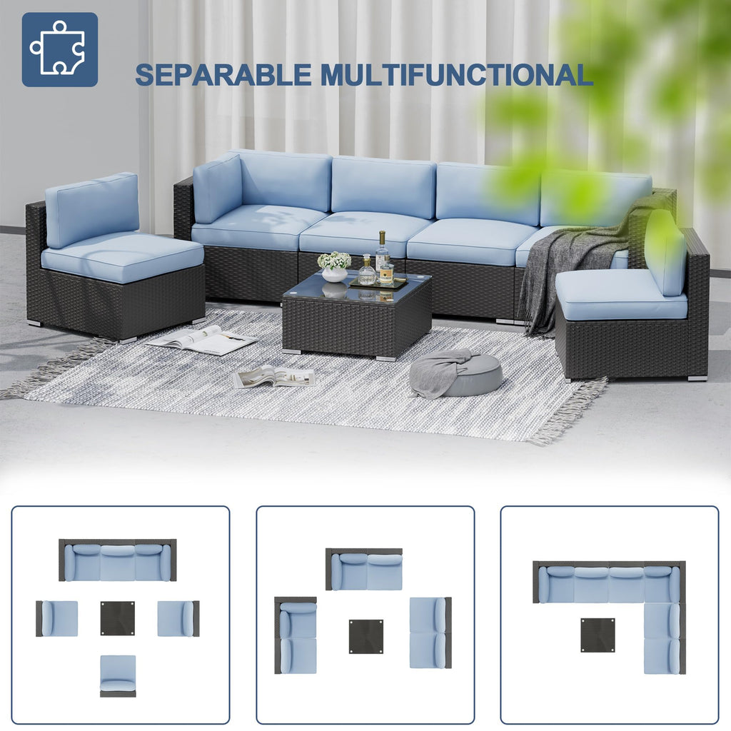 7-Piece All-Weather Wicker Patio Sofa Set with Glass Coffee Table Z6811