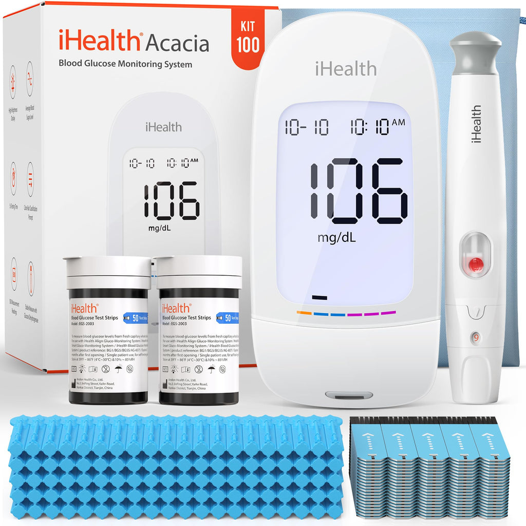 Blood Glucose Monitor Kit, 100 Strips & Lancets D7324
