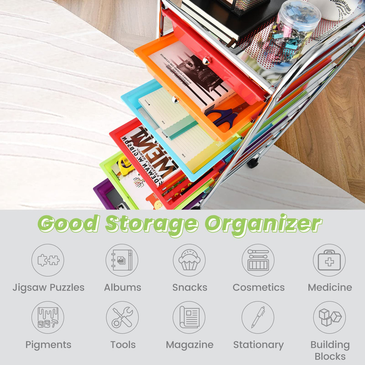 10 Drawer Rolling Storage Cart with Steel Frame Z34815