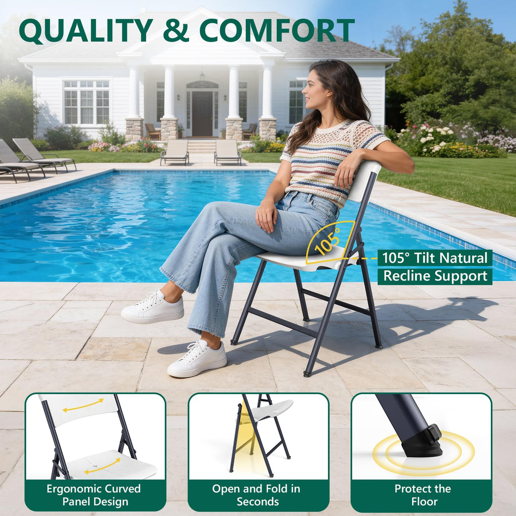 White 4 Pack Plastic Folding Chairs with Metal Frame U54902