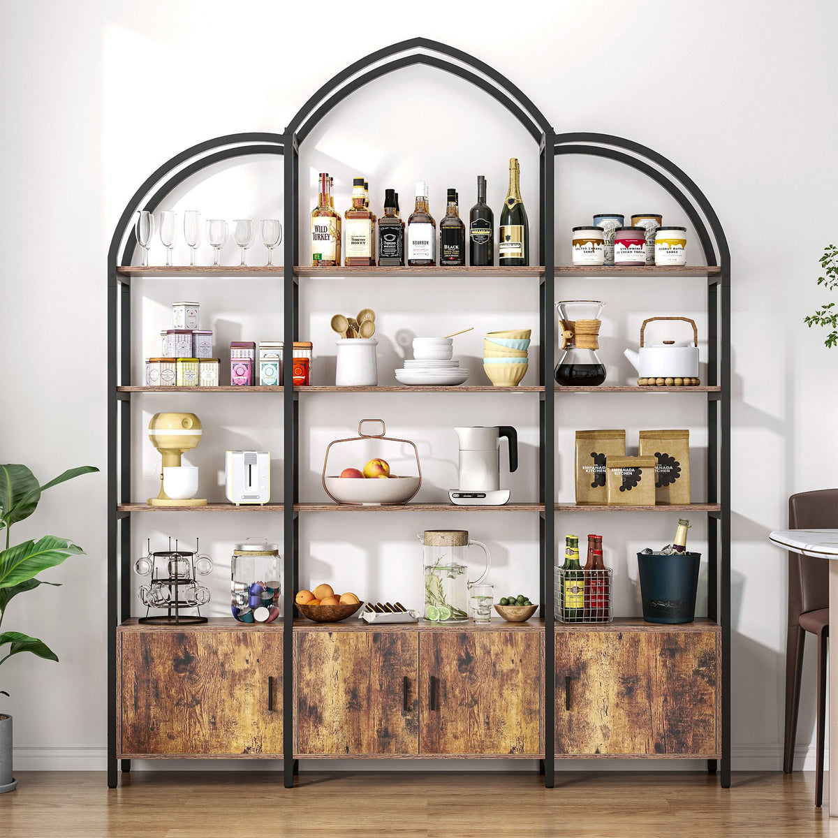 5 Tier Arched Bookshelf with 3 Cabinets B49897