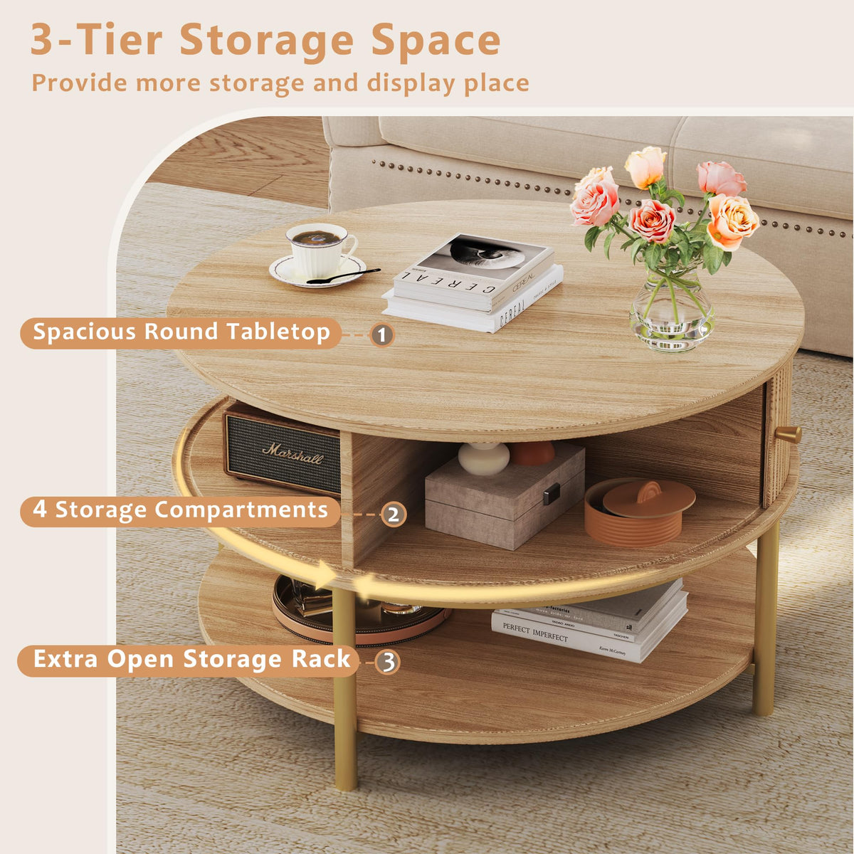 Round Coffee Table with Storage X8064