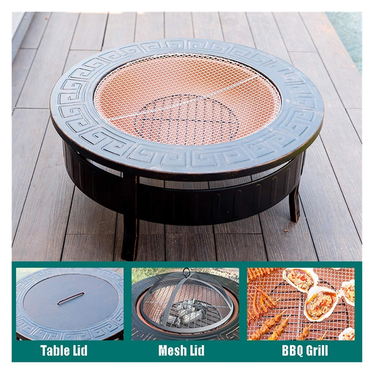 Wood-Burning Fire Pit Bowl with Spark Screen T587