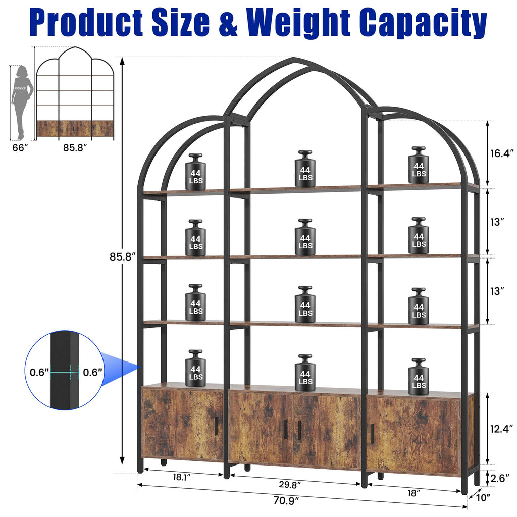 5 Tier Arched Bookshelf with 3 Cabinets B49897