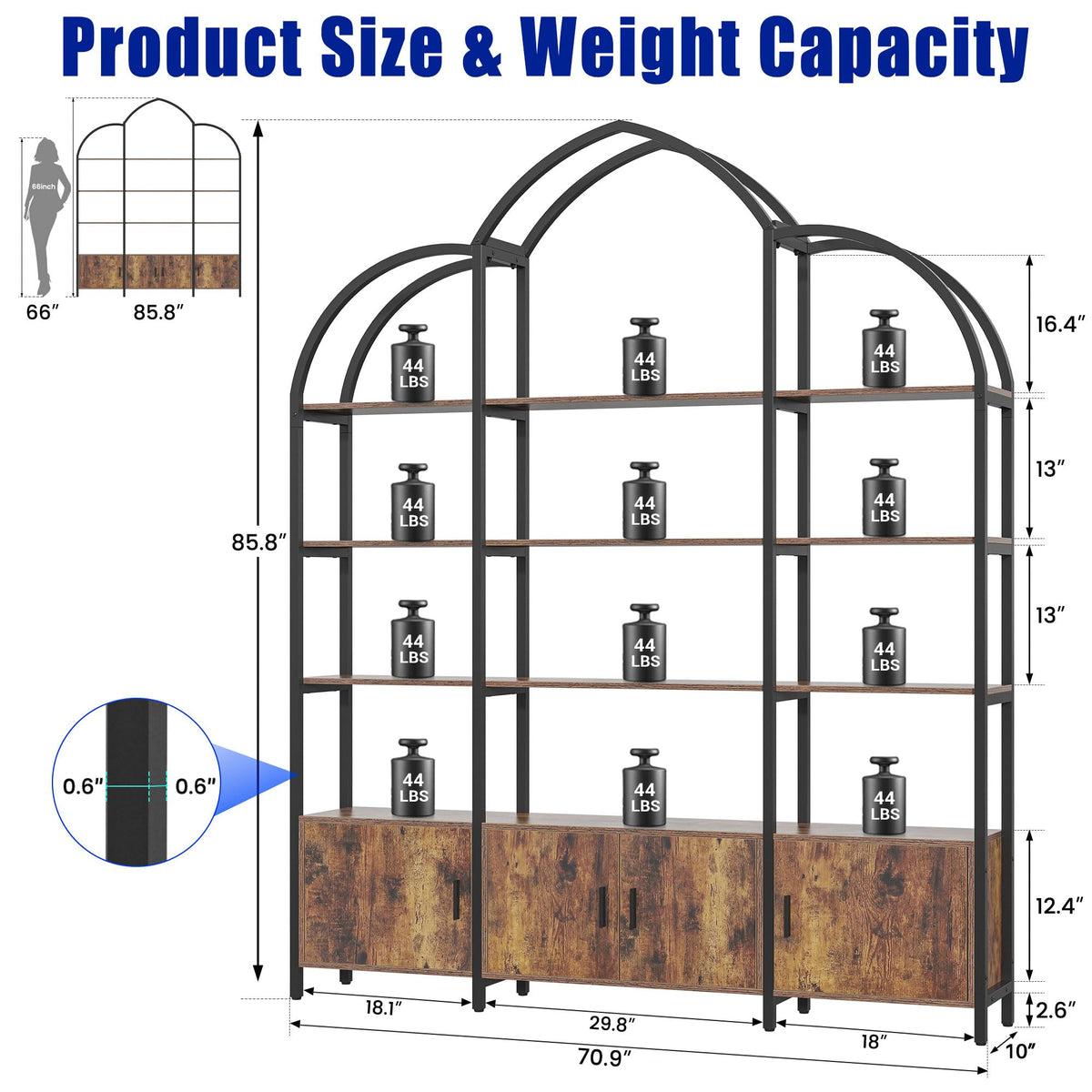 5 Tier Arched Bookshelf with 3 Cabinets B49897