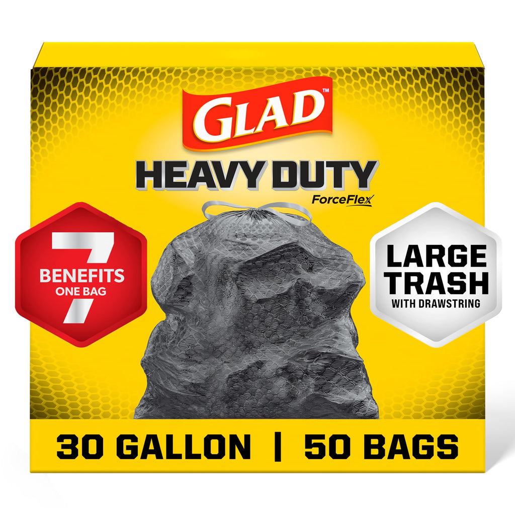 30 Gallon Unscented Heavy Duty Drawstring Trash Bags, 50 Count R637