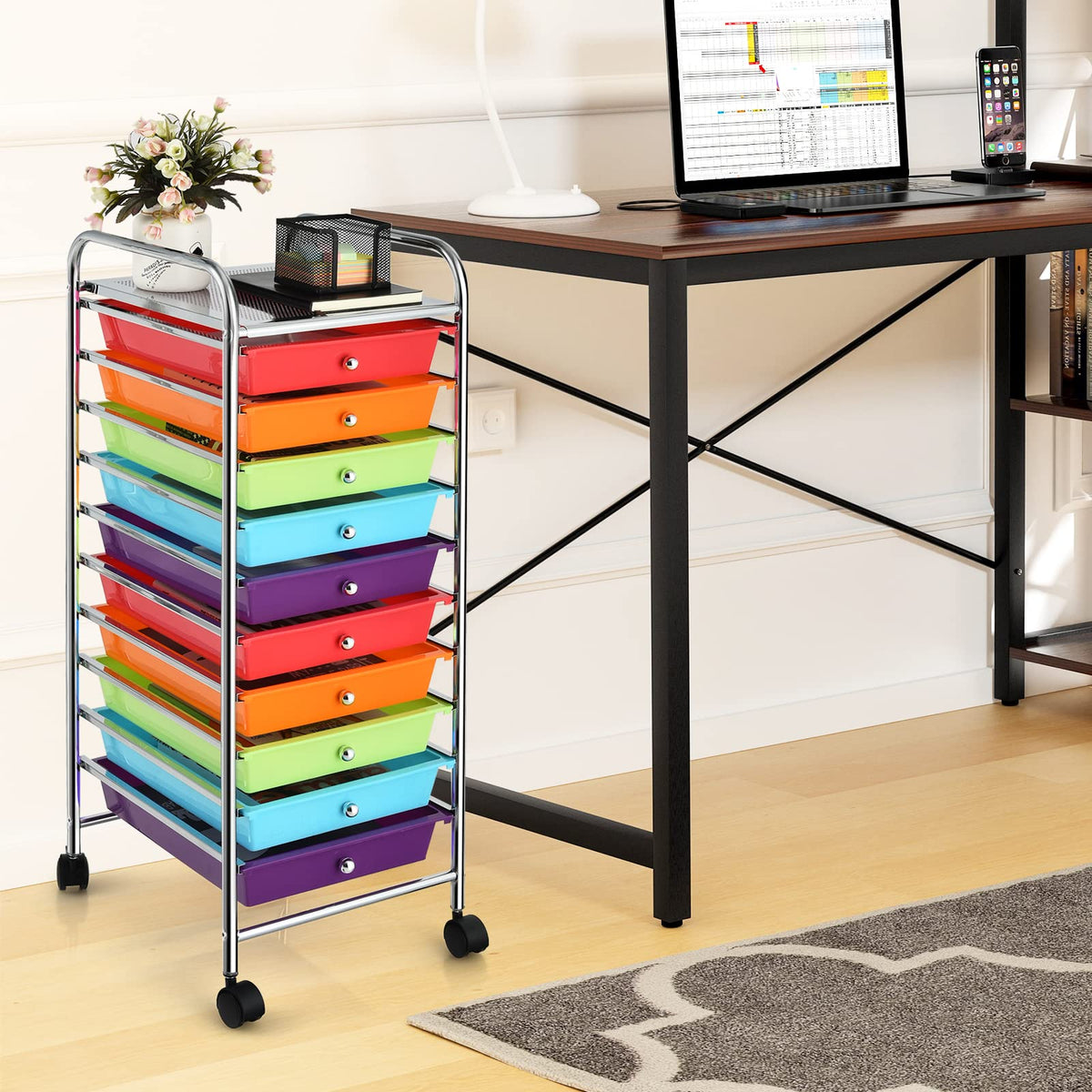 10 Drawer Rolling Storage Cart with Steel Frame Z34815