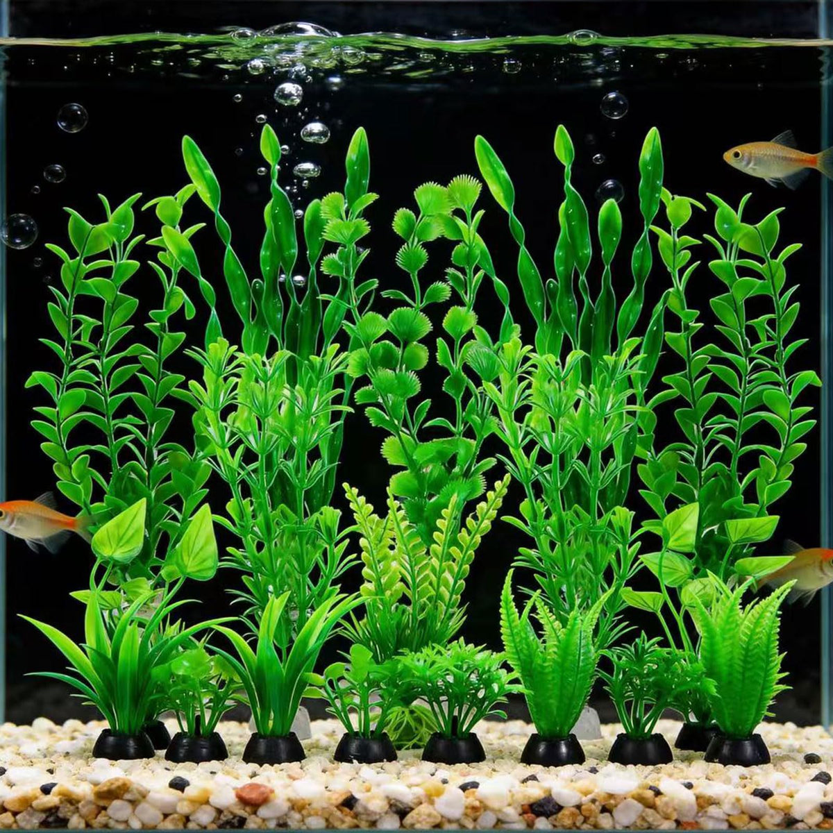 Artificial Aquarium Plants Set, Plastic Fish Tank Decorations (18pcs-Green) P4358