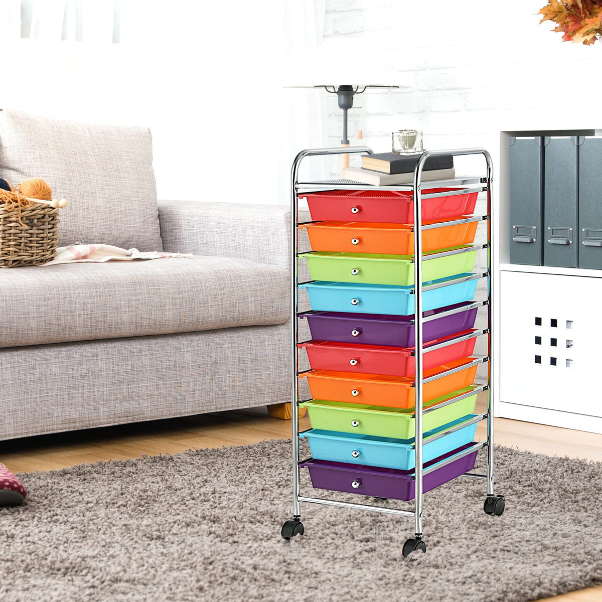 10 Drawer Rolling Storage Cart with Steel Frame Z34815