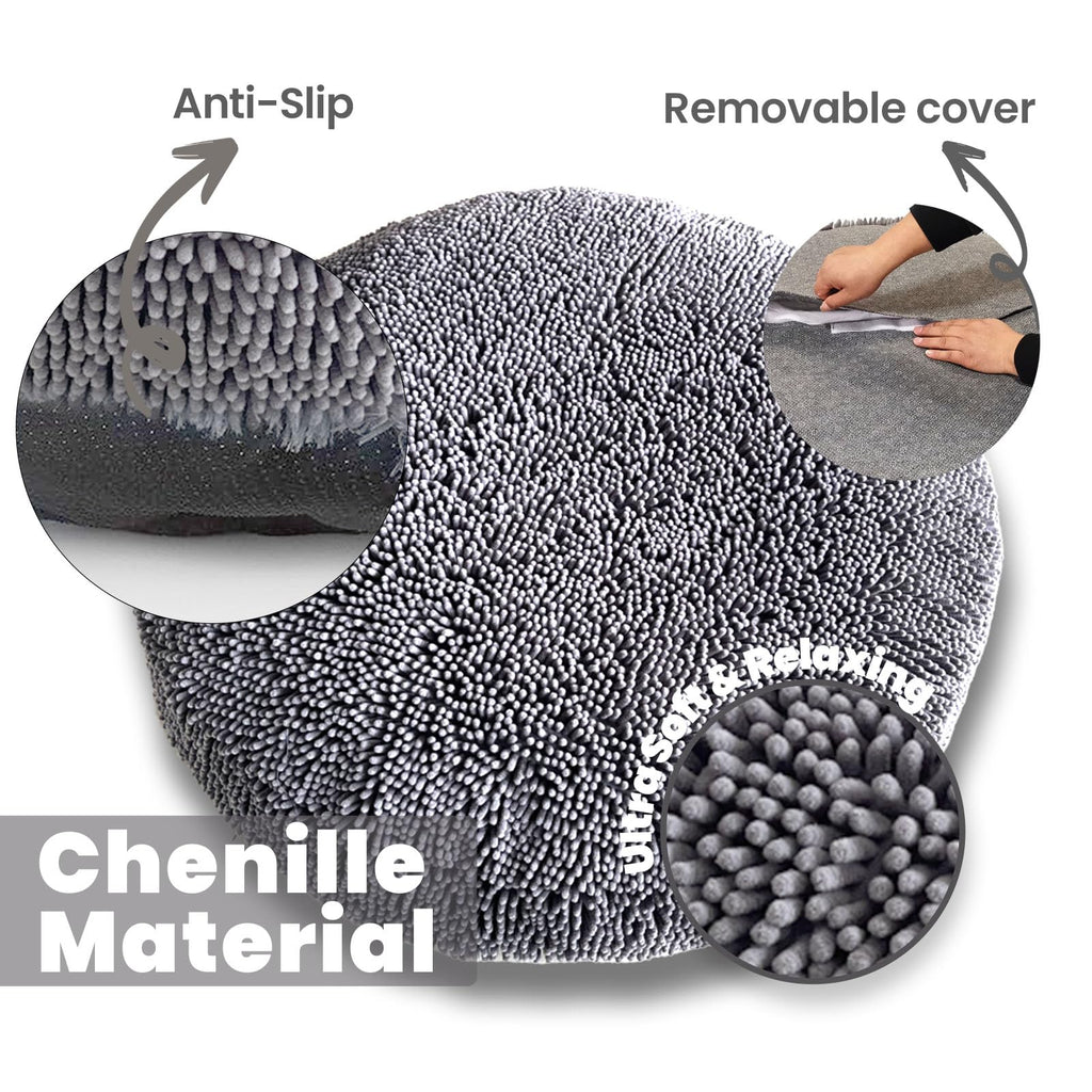 Soft Round Chenille Dog Bed with Removable Washable Cover Grey Medium G64059