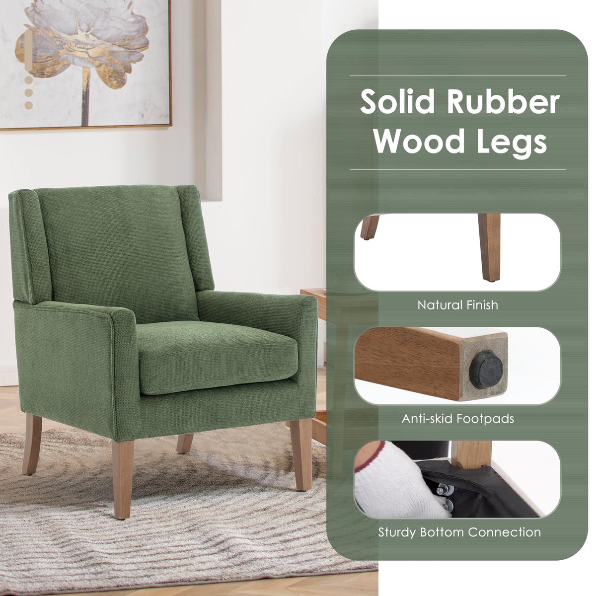 Green Upholstered Fabric Wingback Armchair Set of 2 I17221