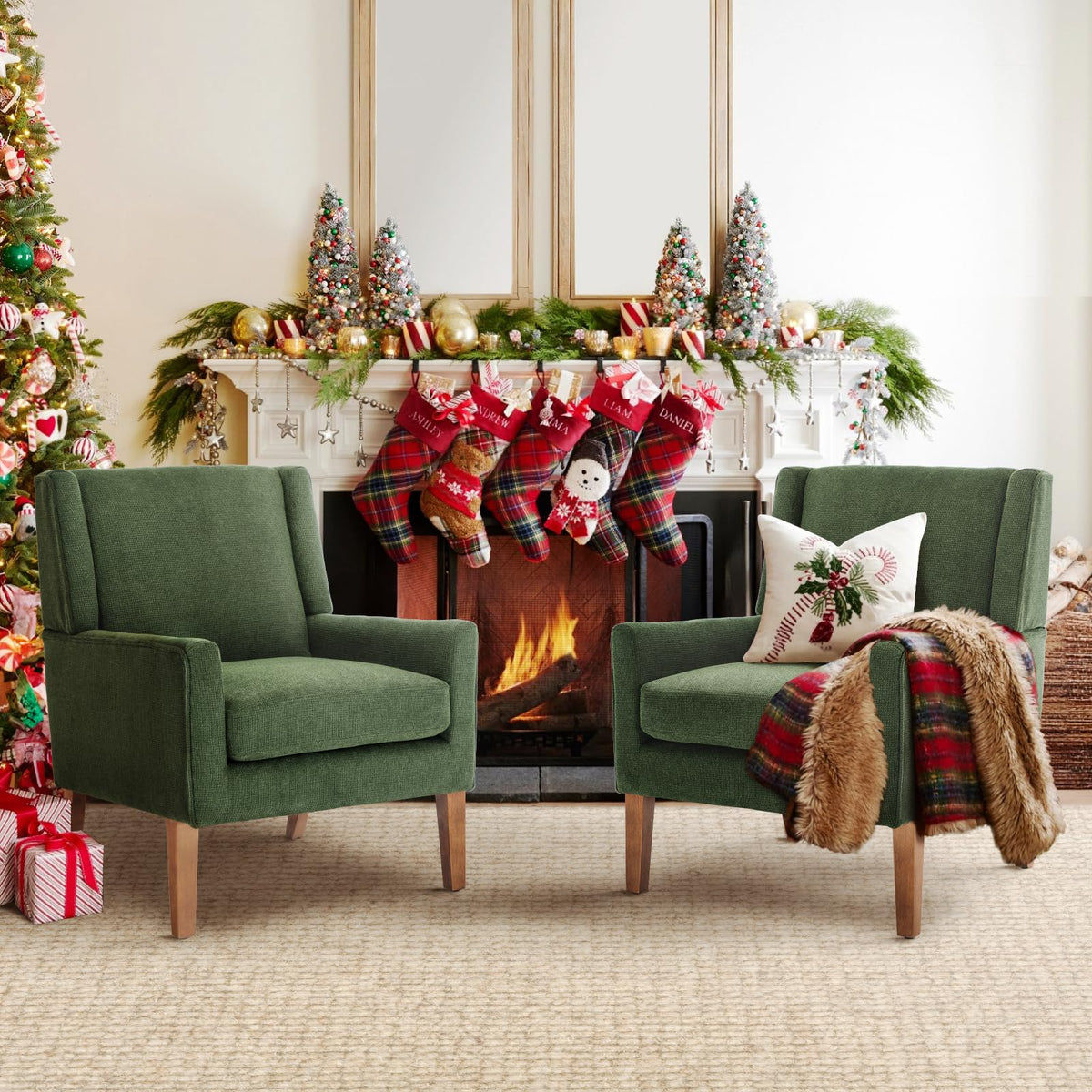 Green Upholstered Fabric Wingback Armchair Set of 2 I17221