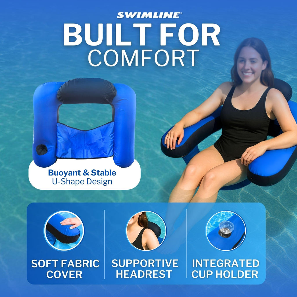 Fabric Covered Inflatable Pool Lounger with Cup Holder Y528